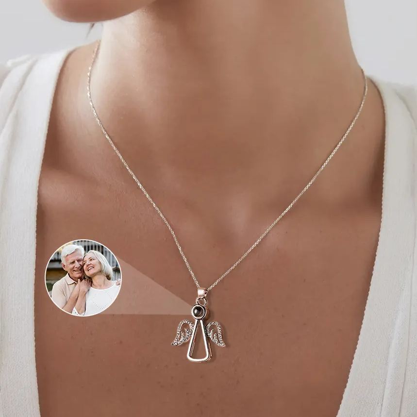 Angel Photo Necklace Personalized Projection Necklace Christmas Gifts - MyMoonLampUk