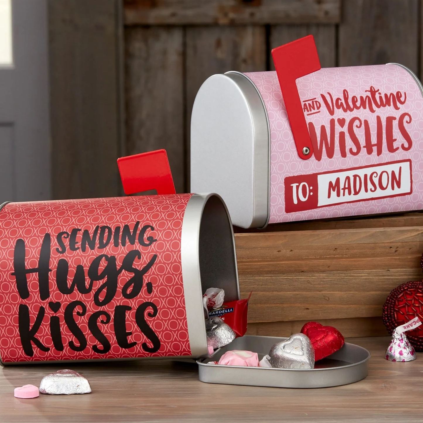 Hugs, Kisses & Valentine Personalized Valentine’s Day Treat Mailbox - MyMoonLampUk