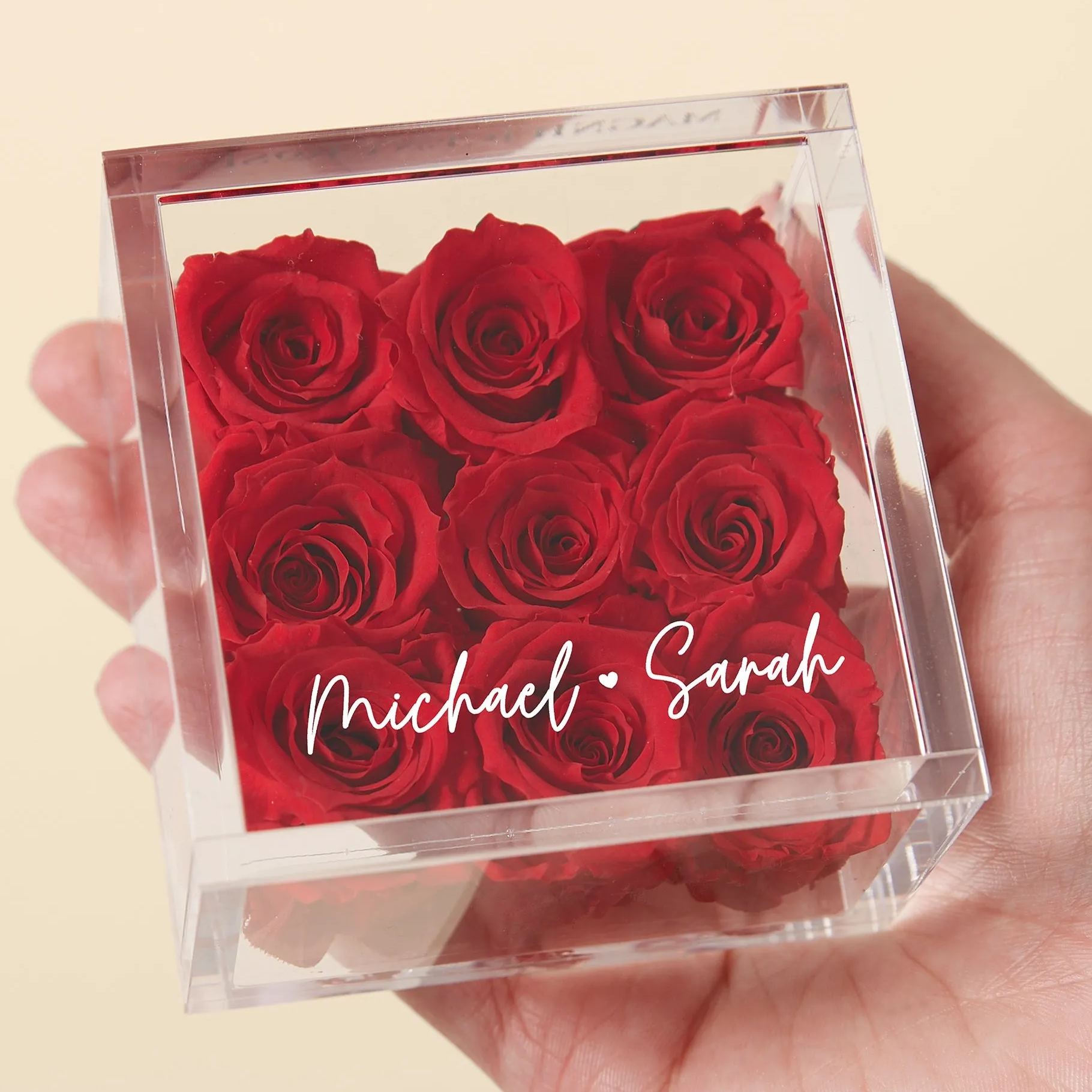 Personalized Connected Love Miniature Red Rose Keepsake Box