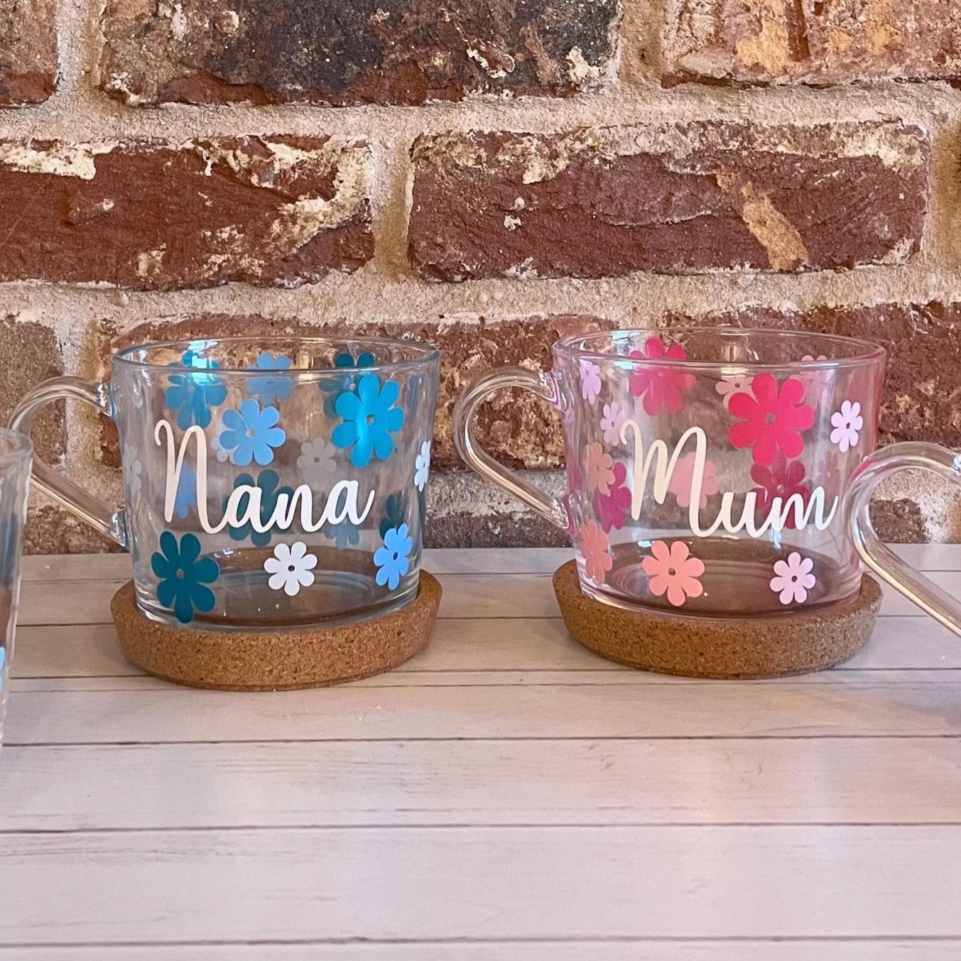 Personalised Mother’s Day mug, Mum Birthday Gift, Nanny Mug, Nana Mug, Grandma Mug, Mum Mug, Custom Mug, glass mug, glass flower mug, - MyMoonLampUk