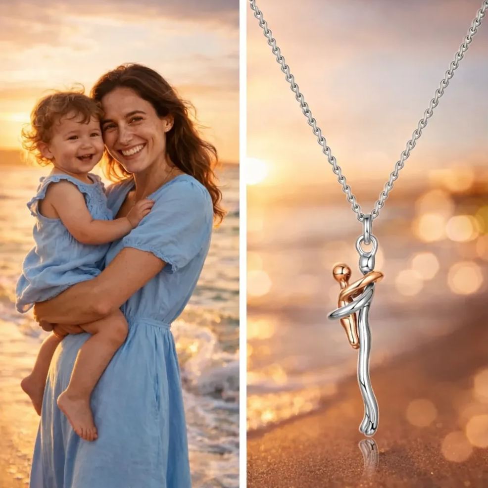 Mother Child Hug Necklace - Two Tone Embrace Pendant Jewelry Gift,Gift for her, Gifts,Mother's Day Gift - MyMoonLampUk