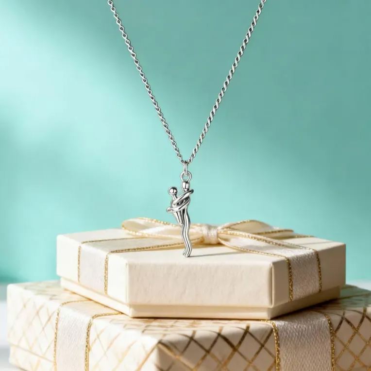 Mother Child Hug Necklace - Two Tone Embrace Pendant Jewelry Gift,Gift for her, Gifts,Mother's Day Gift - MyMoonLampUk