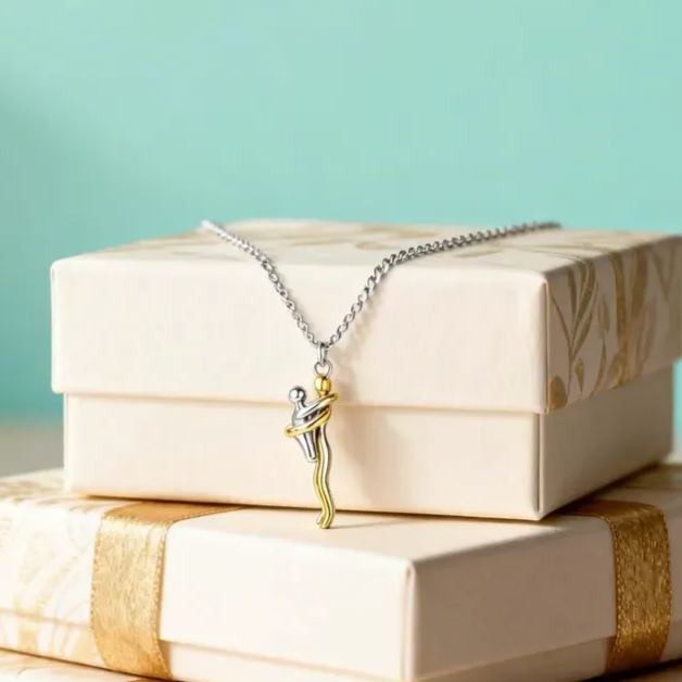 Mother Child Hug Necklace - Two Tone Embrace Pendant Jewelry Gift,Gift for her, Gifts,Mother's Day Gift - MyMoonLampUk