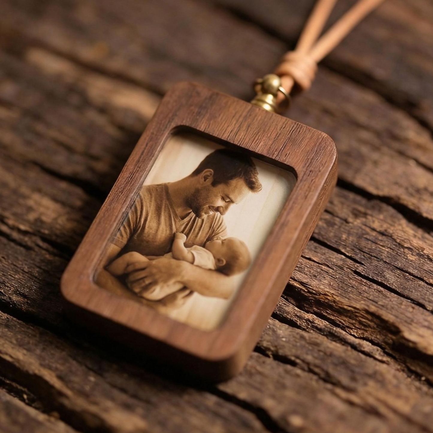 Personalized Walnut Photo Frame for Rear View Mirror Decoration | Anniversary gift for a couple, new family Fathers Day Gift - MyMoonLampUk