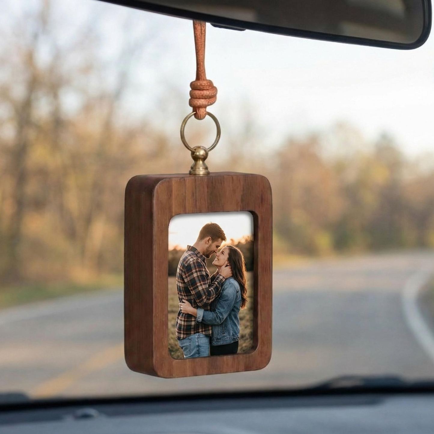 Personalized Walnut Photo Frame for Rear View Mirror Decoration | Anniversary gift for a couple, new family Fathers Day Gift - MyMoonLampUk