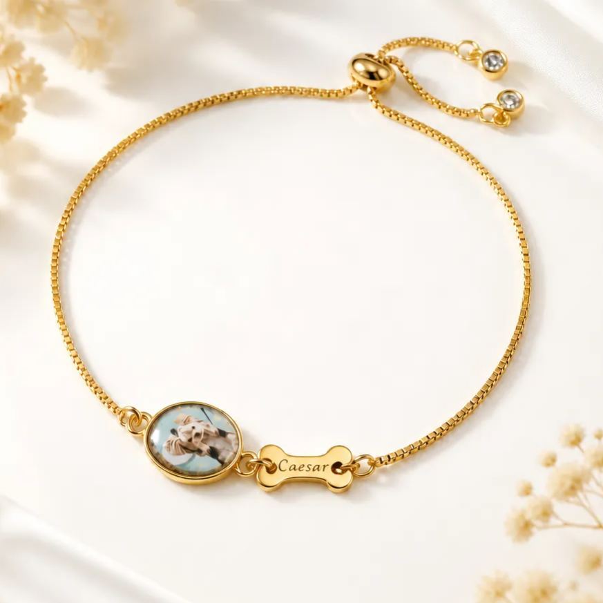 Personalized Pet Photo Bracelet, Custom Name Engraving & Pet Memorial Charm Jewelry, Cat Loss Gift, Remembering Pet - MyMoonLampUk