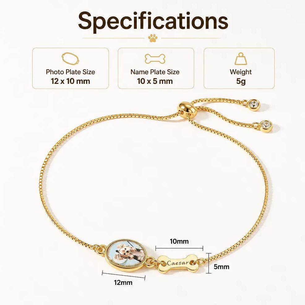 Personalized Pet Photo Bracelet, Custom Name Engraving & Pet Memorial Charm Jewelry, Cat Loss Gift, Remembering Pet - MyMoonLampUk