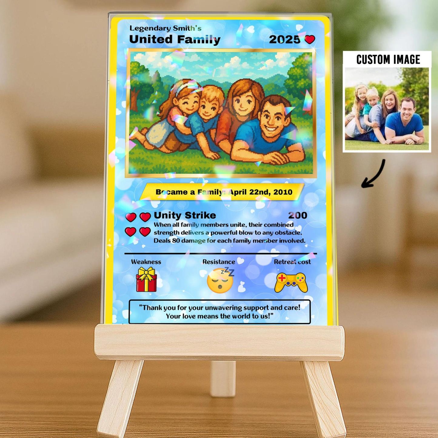 Personalized United Family Card Hologram Style, Personalized Poke Family Card Custom Family Photo Hologram Ornament, Custom Anniversary Card - MyMoonLampUk