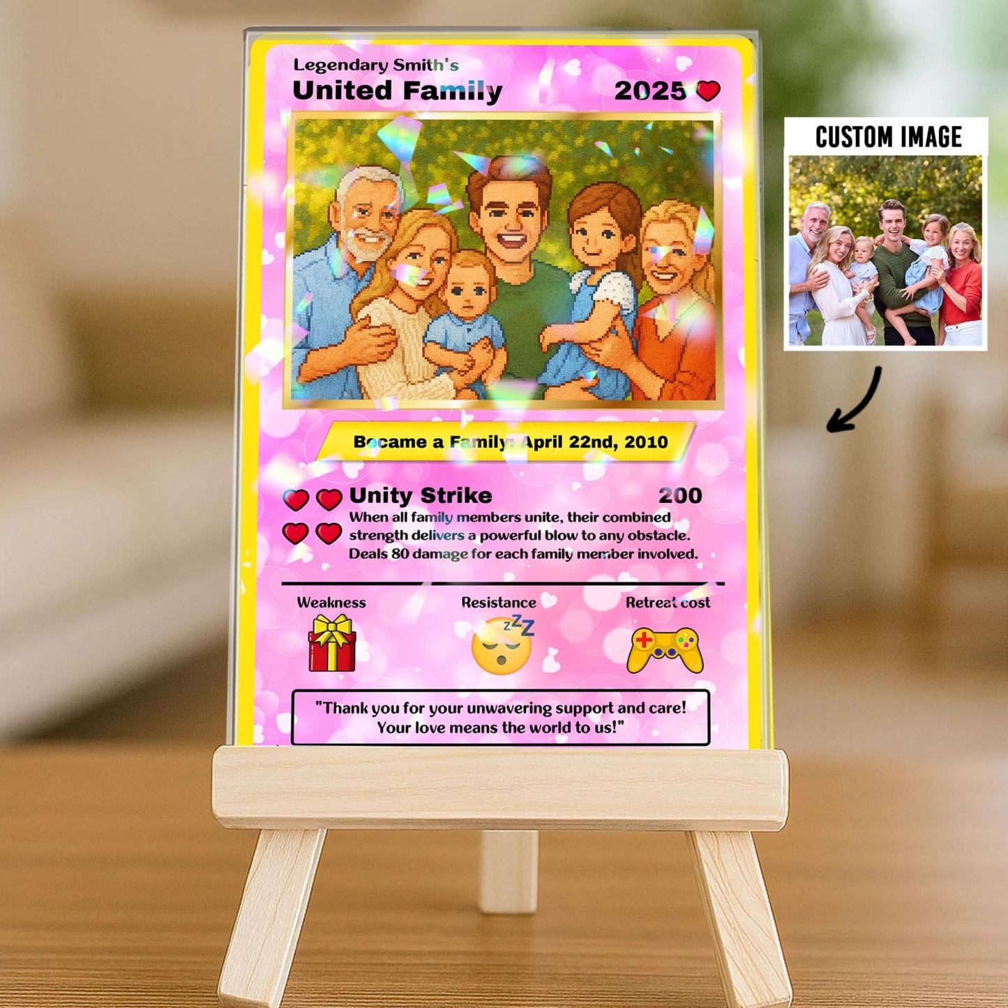 Personalized United Family Card Hologram Style, Personalized Poke Family Card Custom Family Photo Hologram Ornament, Custom Anniversary Card - MyMoonLampUk