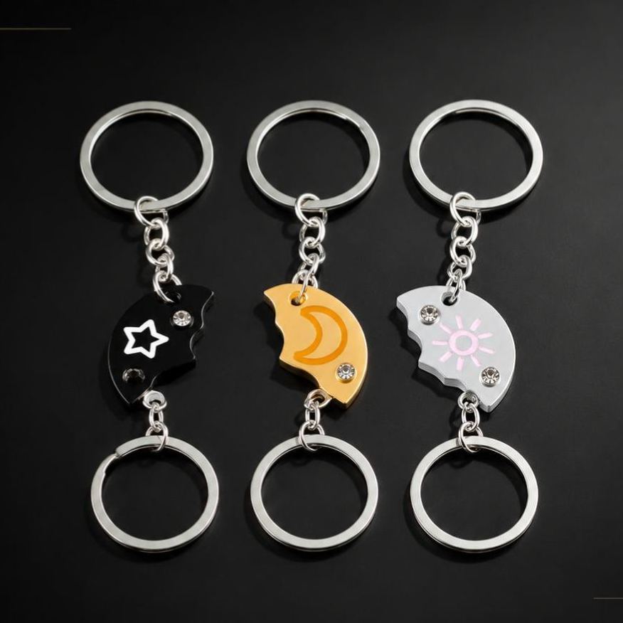 Celestial Friendship Keychain – Sun, Moon & Star Split Design for Best Friends, BFF Gift - MyMoonLampUk