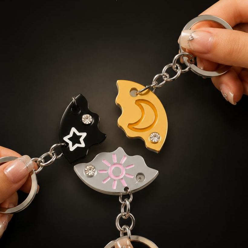 Celestial Friendship Keychain – Sun, Moon & Star Split Design for Best Friends, BFF Gift - MyMoonLampUk