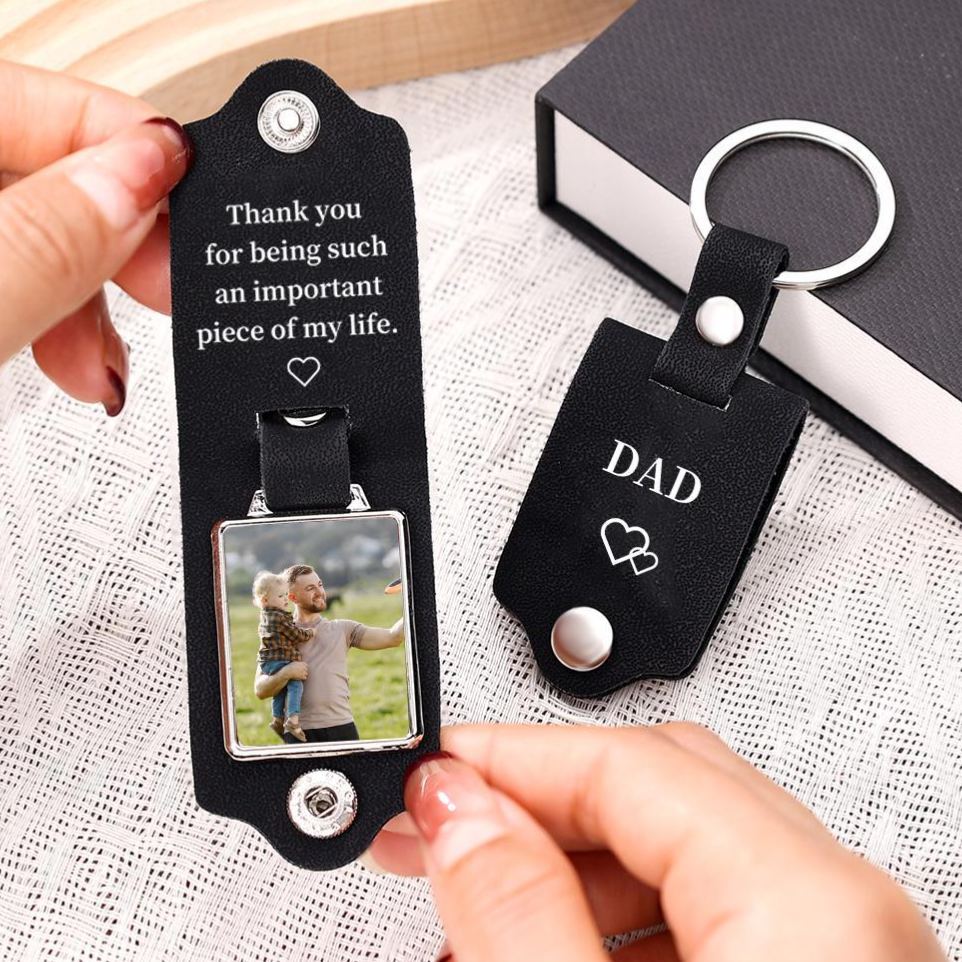 Personalized Engraved Leather Keychain with Photo,Custom Picture Keyring,Drive Safe Gift for Dad,Anniversary Gift for Husband - MyMoonLampUk