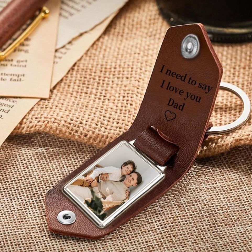 Personalized Engraved Leather Keychain with Photo,Custom Picture Keyring,Drive Safe Gift for Dad,Anniversary Gift for Husband - MyMoonLampUk