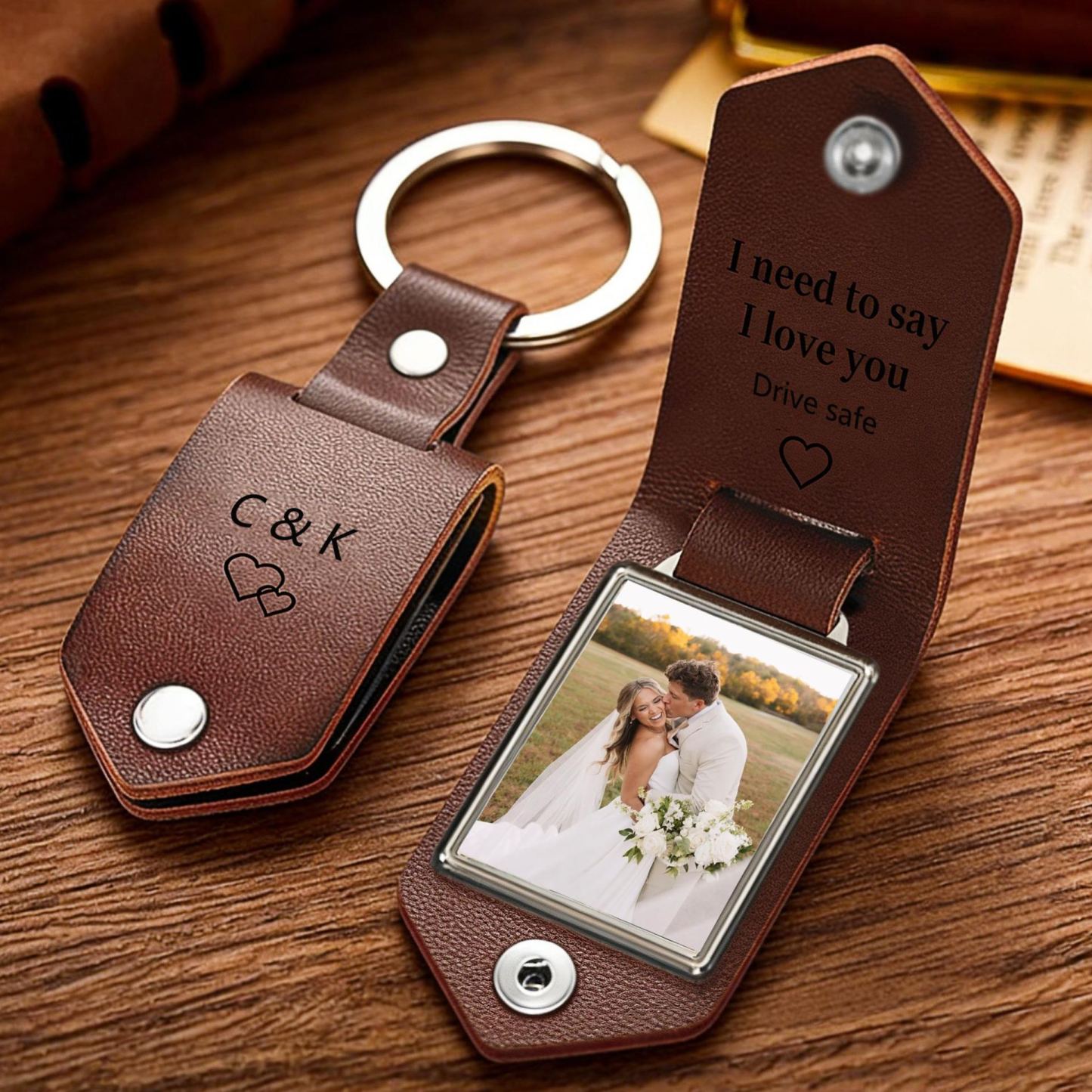 Personalized Engraved Leather Keychain with Photo,Custom Picture Keyring,Drive Safe Gift for Dad,Anniversary Gift for Husband - MyMoonLampUk