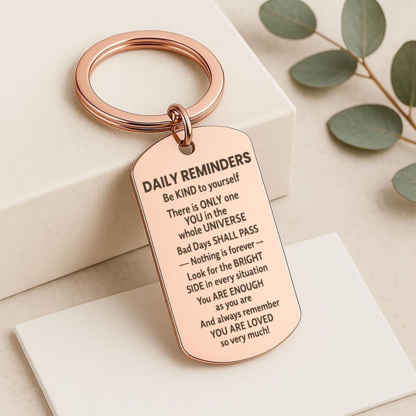 Daily Reminders Engraved Keyring, Motivational Quote Keychain, Inspirational Affirmation Gift, Stainless Steel Keyring Christmas Present - MyMoonLampUk