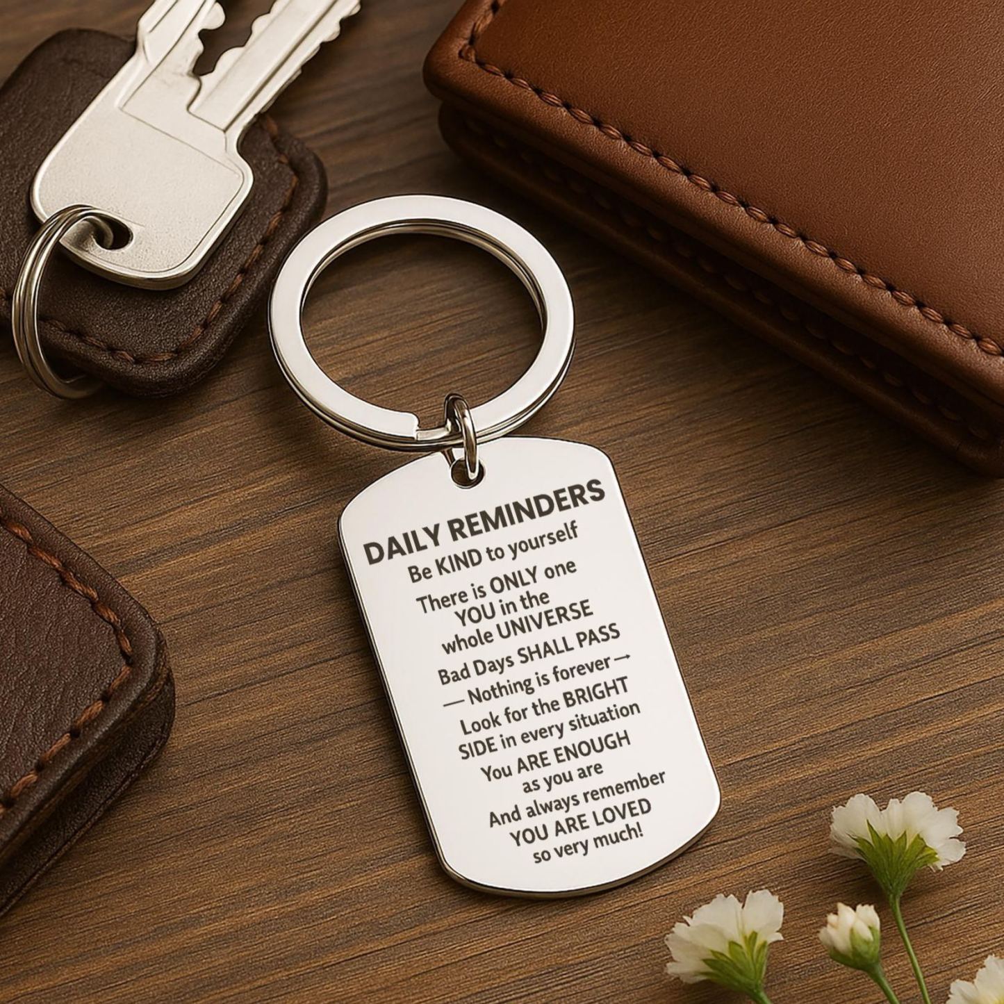 Daily Reminders Engraved Keyring, Motivational Quote Keychain, Inspirational Affirmation Gift, Stainless Steel Keyring Christmas Present - MyMoonLampUk
