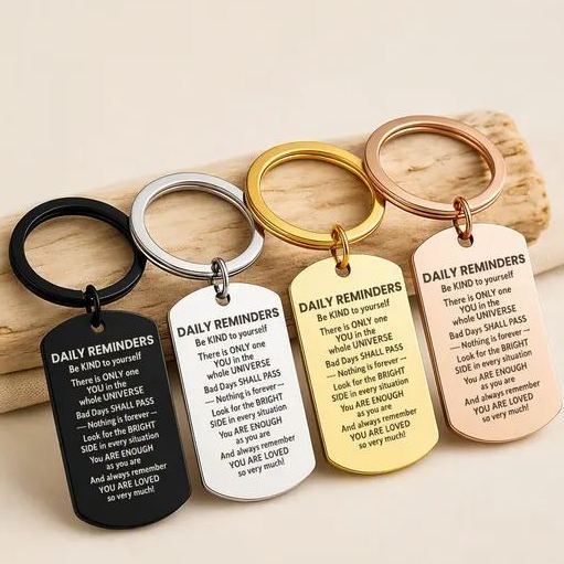 Daily Reminders Engraved Keyring, Motivational Quote Keychain, Inspirational Affirmation Gift, Stainless Steel Keyring Christmas Present - MyMoonLampUk