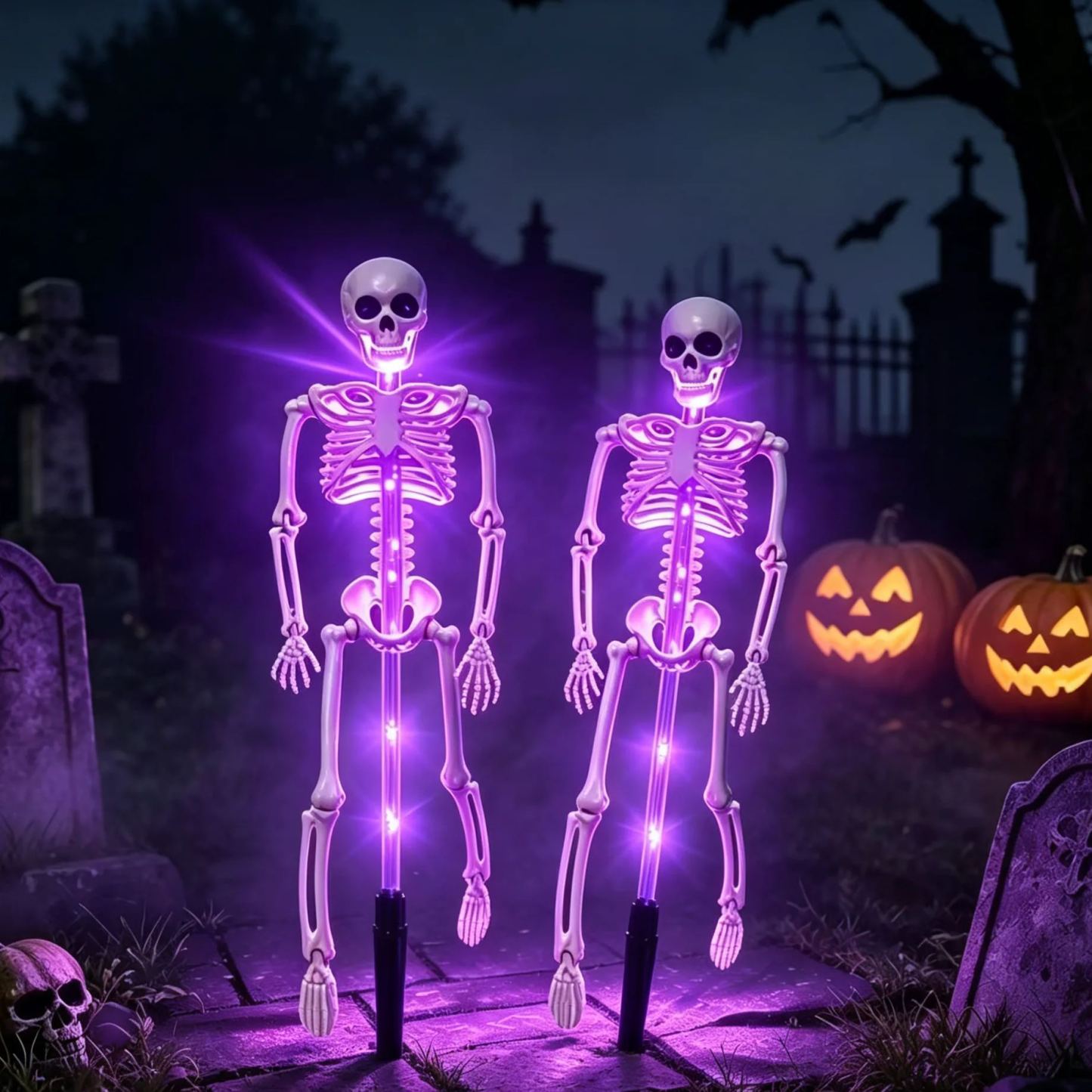 Halloween Solar Skeleton Ground Lights, Waterproof Outdoor Scary Skull Garden Stake Lights, Horror Yard Decorations for Halloween Party, Patio, Lawn & Graveyard Decor - MyMoonLampUk