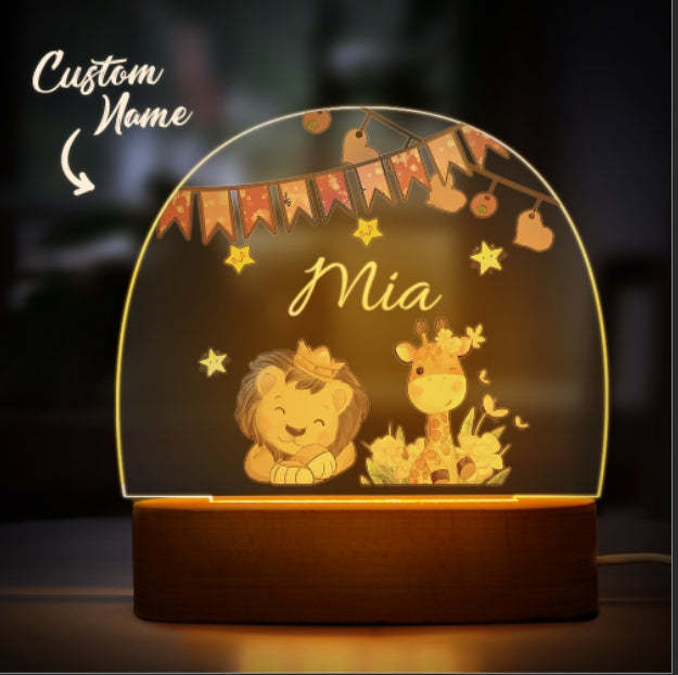 Custom Name King Lion And Giraffe Kids Bedside Lamp Personalised Kids Room Gift - mymoonlampuk