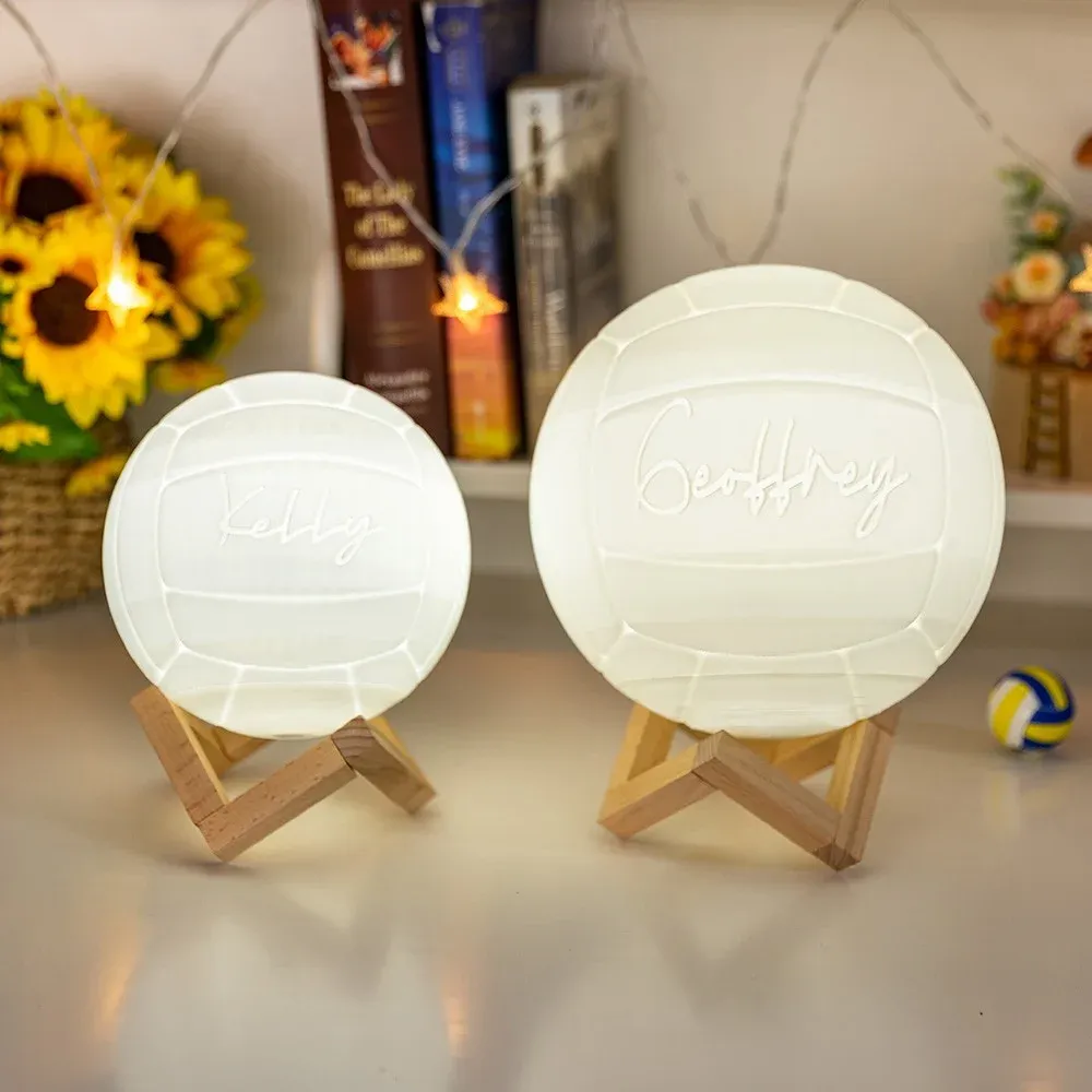 Personalized Name 3D Volleyball Night Light with Remote, Table Light Lamp with Wooden Base, Sports Decor for Room, Gift for Volleyball Lovers/Players