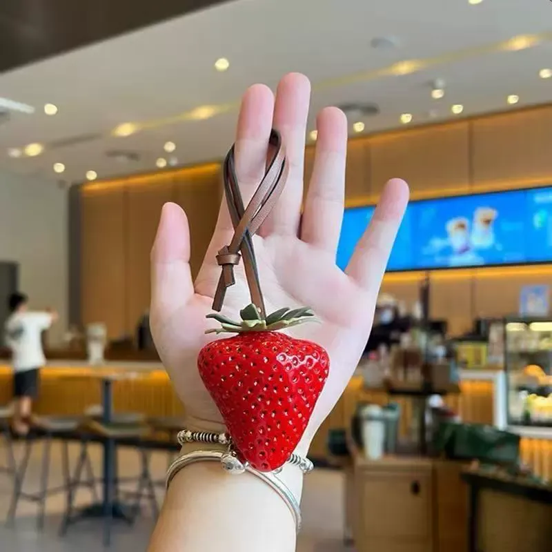 Pink 3D Strawberry Keychain Bag charm Personalized Strawberry Accessory Keychain - MyMoonLampUk