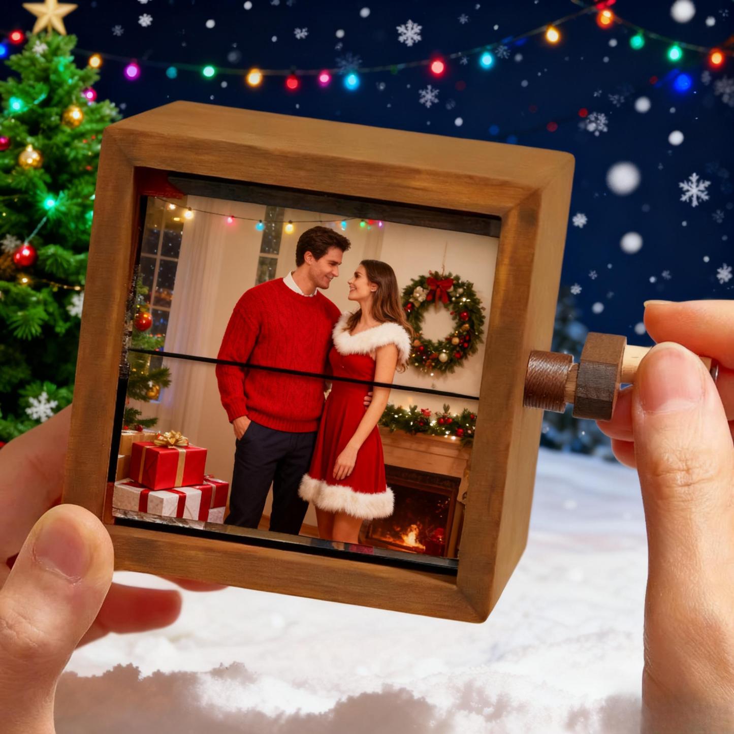 Custom Photo Flipbook Frame Animation Machine Mechanical Hand-cranked Flipbook Box with Light Black Walnut Valentine's Day Gifts - MyMoonLampUk