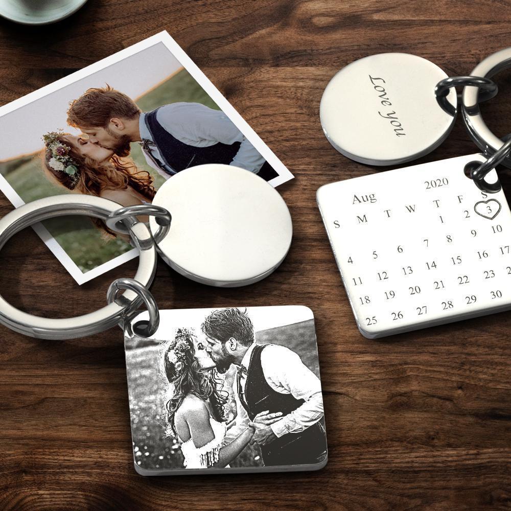 Best Gift Custom Photo Engraved Calendar Keychain Anniversary Gift for Lover