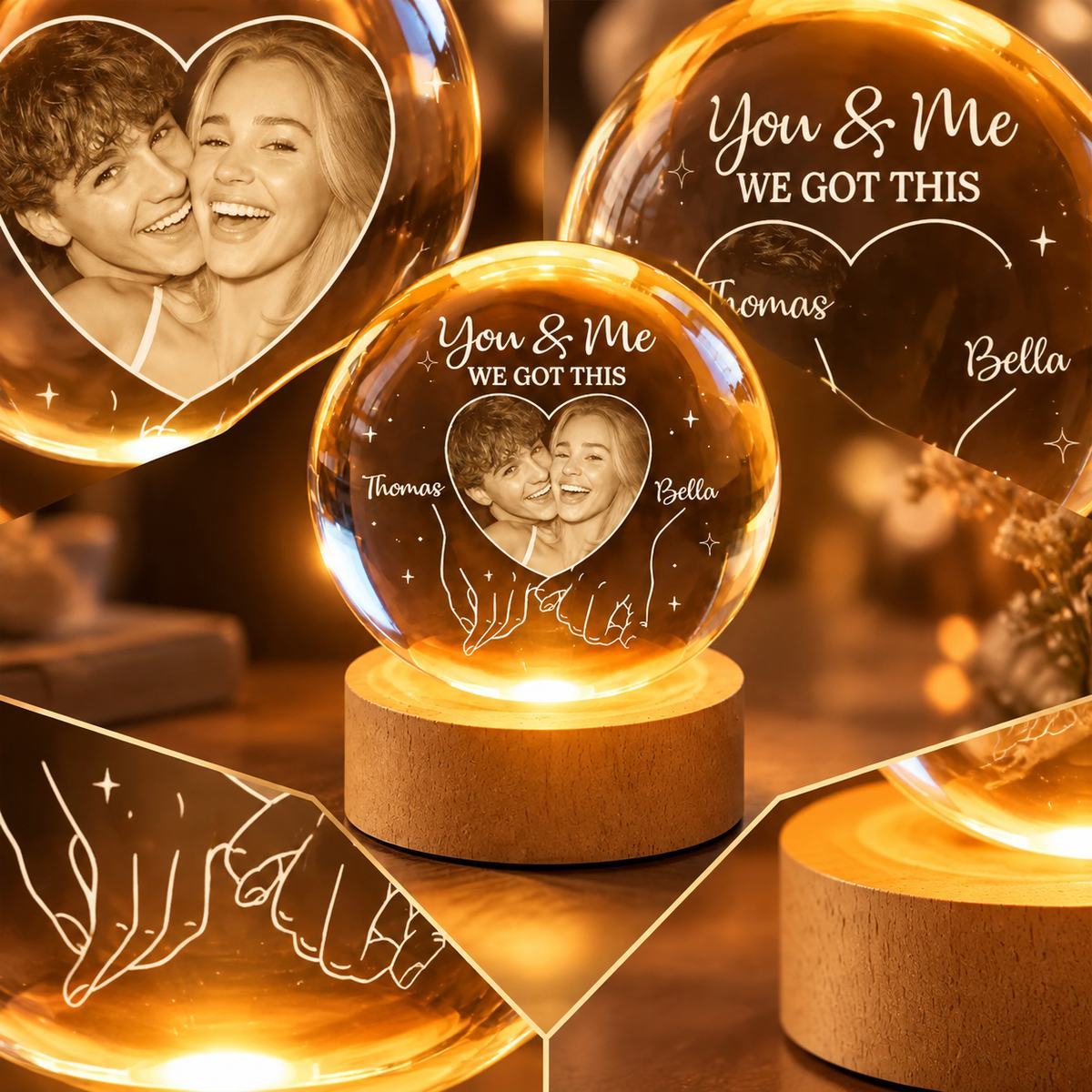 Custom Photo You And Me We Got This - Personalized Crystal Ball LED Night Light - Anniversary Wedding Gifts For Husband And Wife, Him And Her - MyMoonLampUk