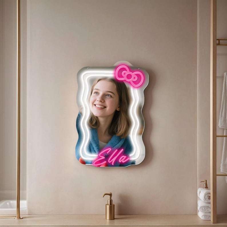 Custom Selfie Neon Sign, Mirror LED Sign for Photo booth, Backdrop, Custom Acrylic Light, Couple Photo Prop, Personalized Gifts, Room Decor - MyMoonLampUk