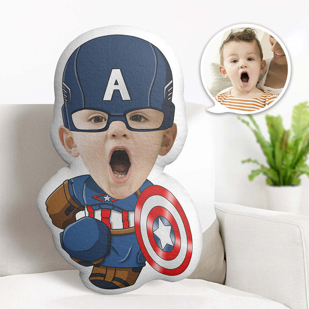 Custom Face Pillow Personalised Photo Pillow Q Version Captain America MiniMe Pillow Gifts for Kids - MyFaceUnderwearUK