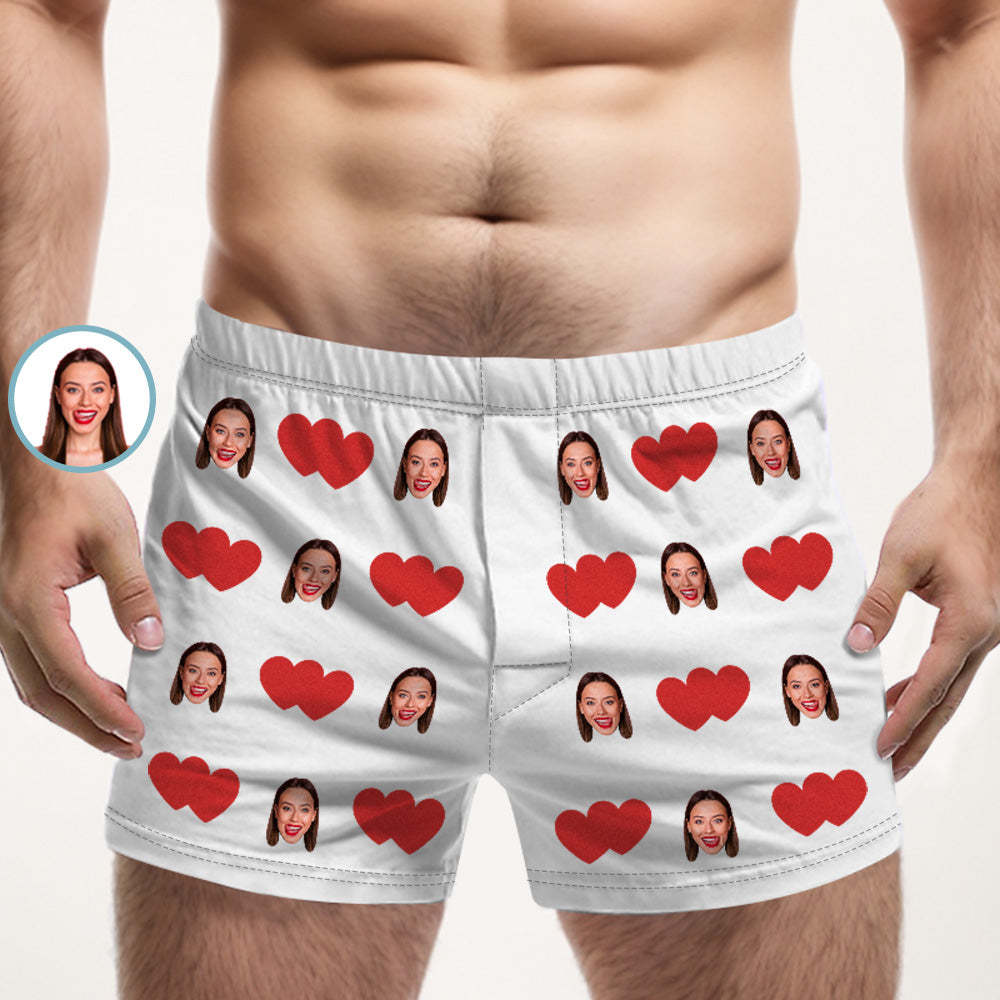 Custom Face Multicolor Boxer Shorts Red Heart Personalized Photo Underwear Gift for Him - MyFaceUnderwearUK
