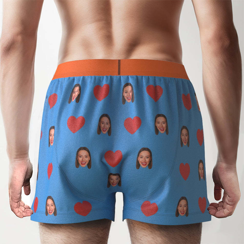 Custom Face Red Heart Design Boxer Shorts with Personalized Text on the Waistband Personalized Underwear for Him - MyFaceUnderwearUK