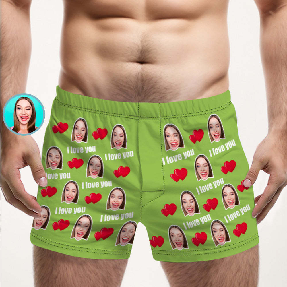 Custom Face Multicolor I Love You Boxer Shorts Personalized Photo Underwear Gift for Him - MyFaceUnderwearUK