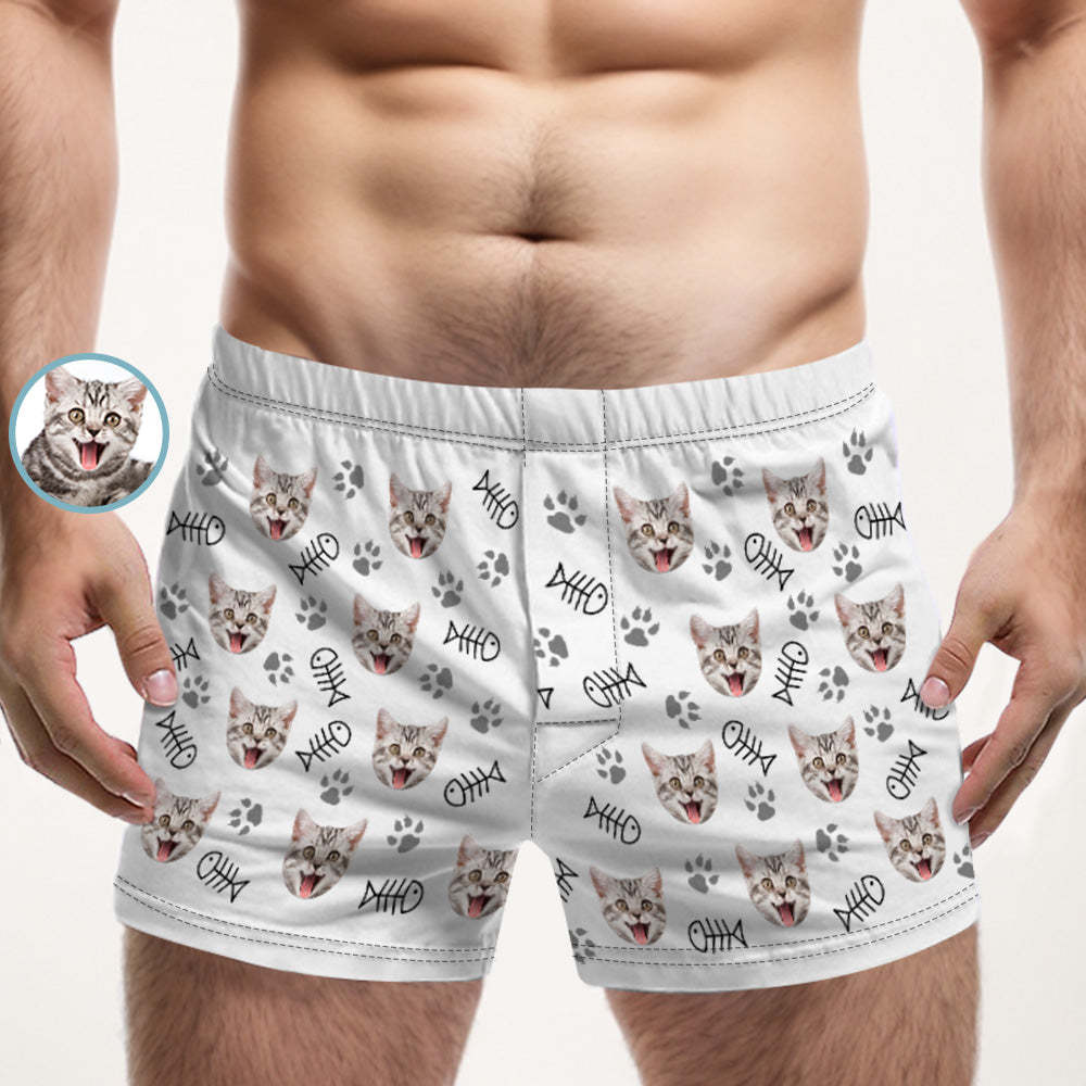Custom Cat Face Multicolor Boxer Shorts Personalized Casual Underwear Gift for Him - MyFaceUnderwearUK