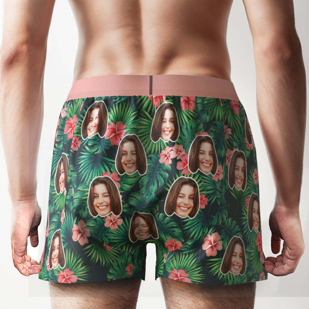 Custom Face Red Flowers Design Boxer Shorts Personalized Waistband Casual Underwear for Him - MyFaceUnderwearUK