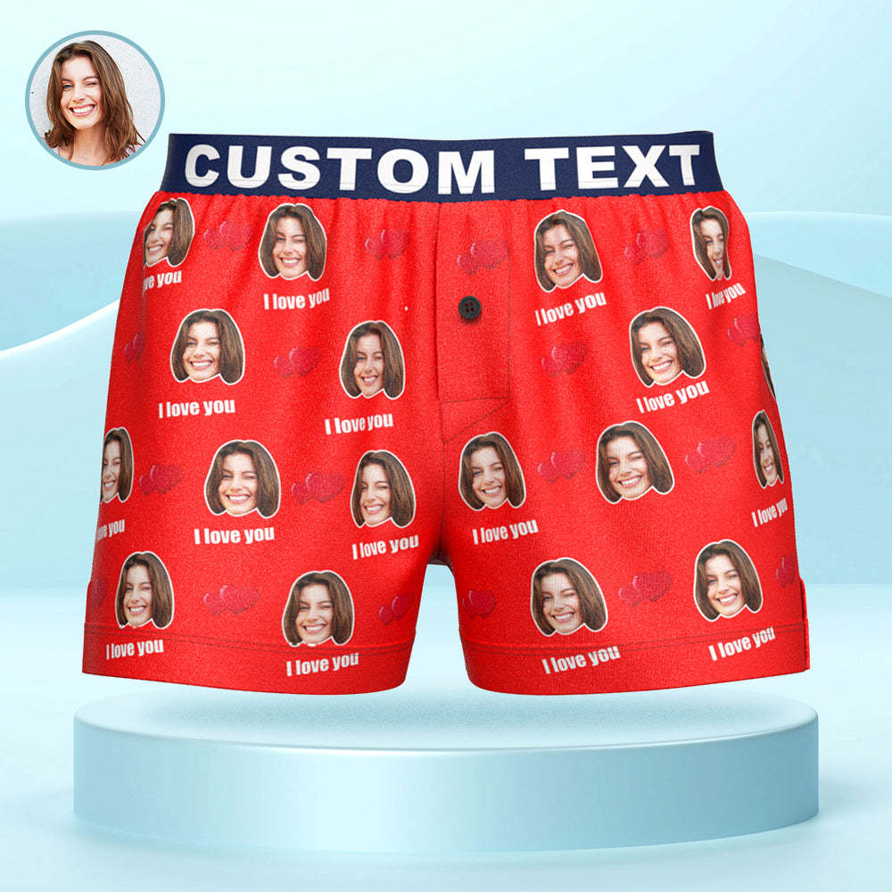 Custom Face I Love You Boxer Shorts with Personalized Text on the Waistband Personalized Underwear for Him - MyFaceUnderwearUK