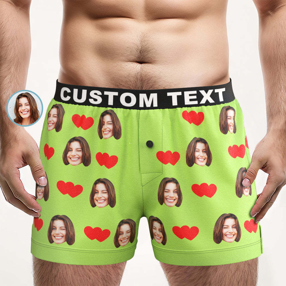 Custom Face Love Hearts Boxer Shorts Personalized Waistband Casual Underwear for Him - MyFaceUnderwearUK