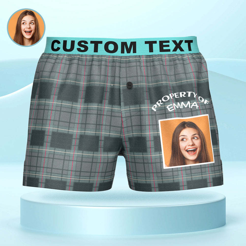Custom Photo Striped Plaid Patterned Boxer Shorts Personalized Waistband Casual Underwear for Him - MyFaceUnderwearUK