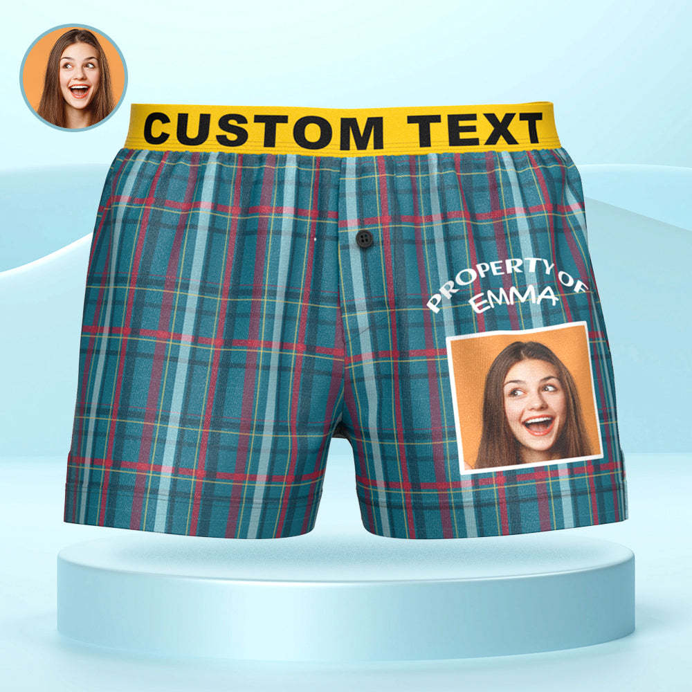 Custom Photo Striped Plaid Patterned Boxer Shorts Personalized Waistband Casual Underwear for Him - MyFaceUnderwearUK