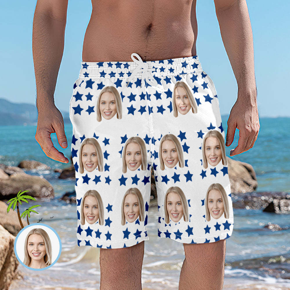Men's Custom Face and Star Elastic Beach Short Pants - MyFaceUnderwearUK