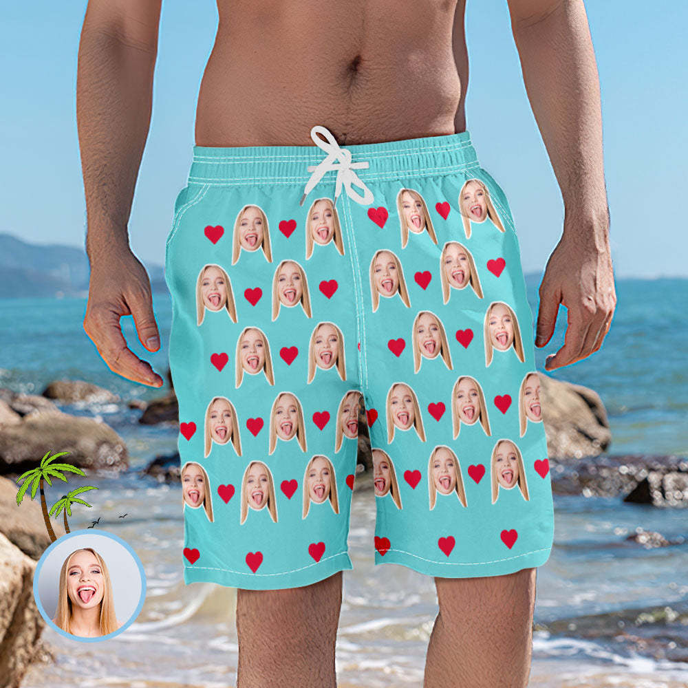 Men's Custom Heart Face Elastic Beach Short Photo Pants - MyFaceUnderwearUK