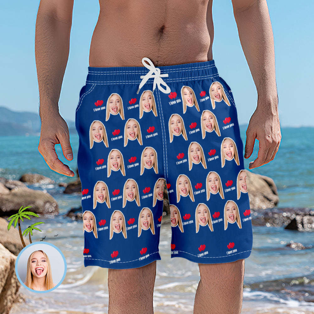 Men's Custom Face Elastic Beach Short Pants - I Love You - MyFaceUnderwearUK