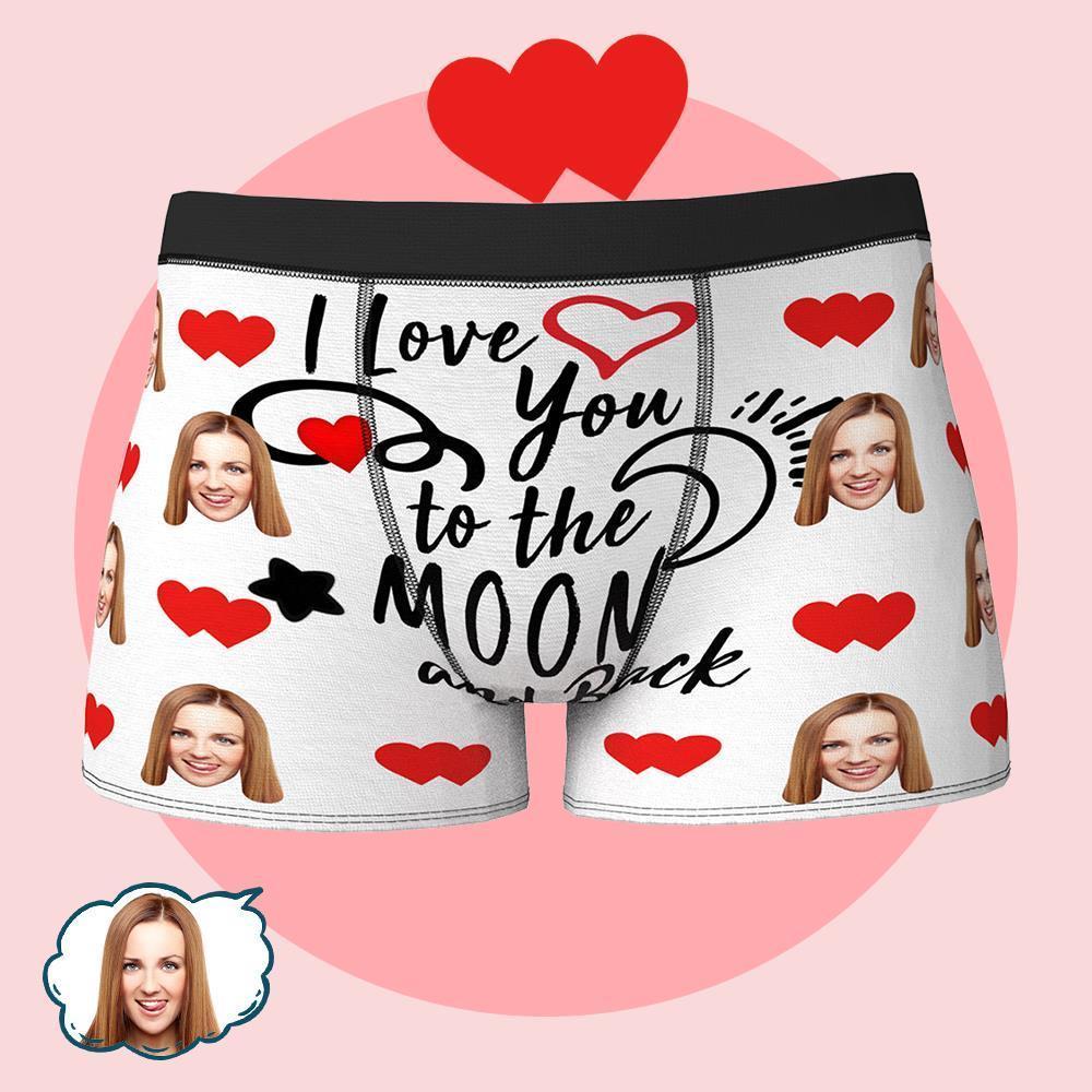 Personalize Face Boxer LOVE YOU TO THE MOON AND BACK Anniversary Valentine's Gifts for Him