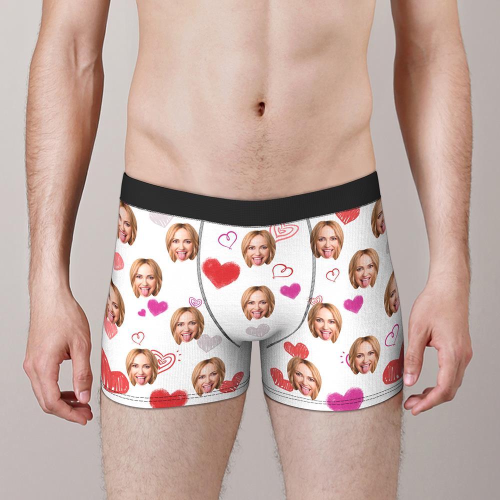 Custom Colorful Hearts Face Boxer Briefs Valentine's Day Gift for Him