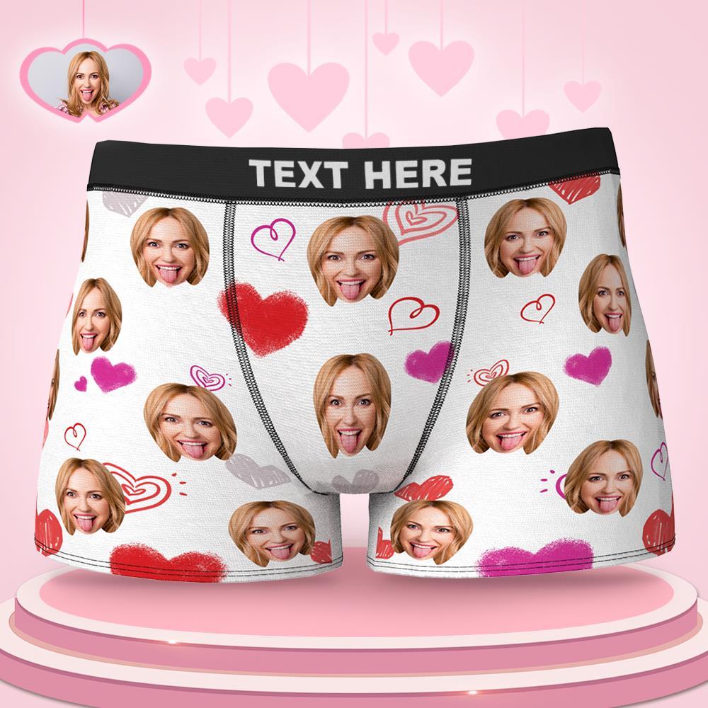 Custom Colorful Hearts Face Boxer Briefs Valentine's Day Gift for Him