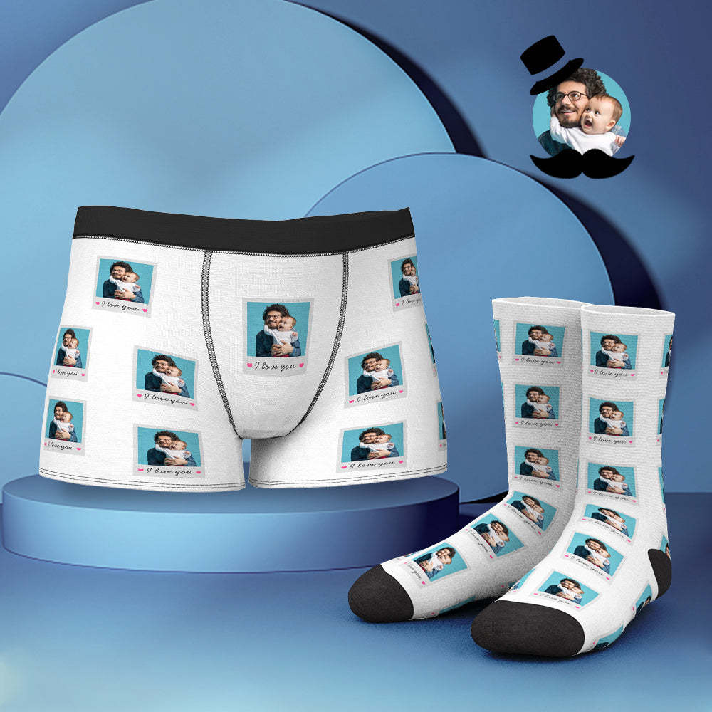 Custom Face Boxer Shorts And Socks Set I LOVE YOU - MyFaceUnderwearUK