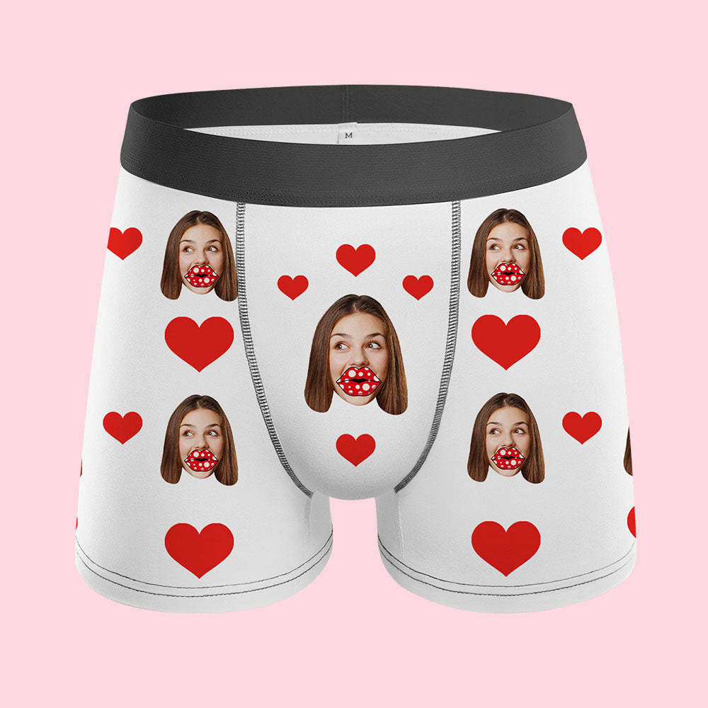 Custom Face Boxers AR View Personalised Heart and Lips Underwear Gift For Boyfriend - MyFaceUnderwearUK