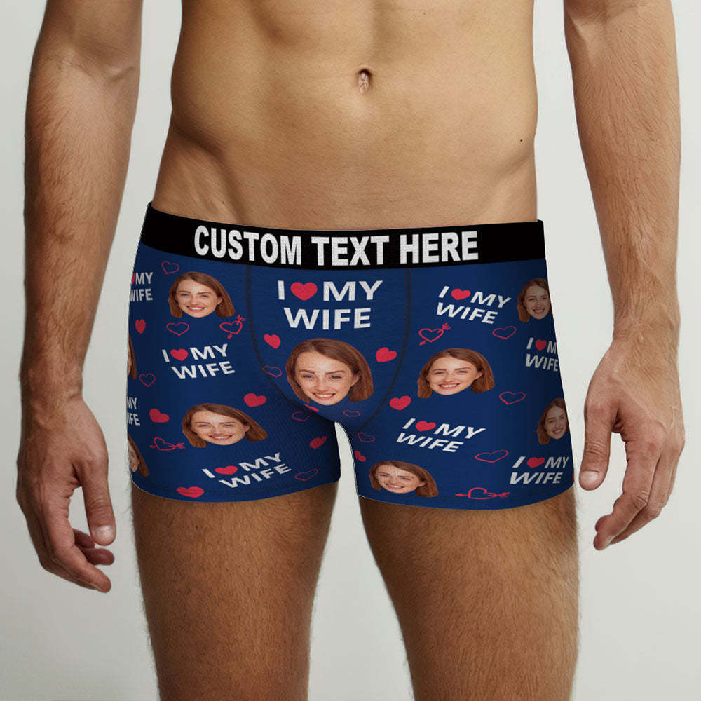 Custom Face Men Underwear Personalised Funny Boxer Valentine's Day Gift for Him - I love my wife