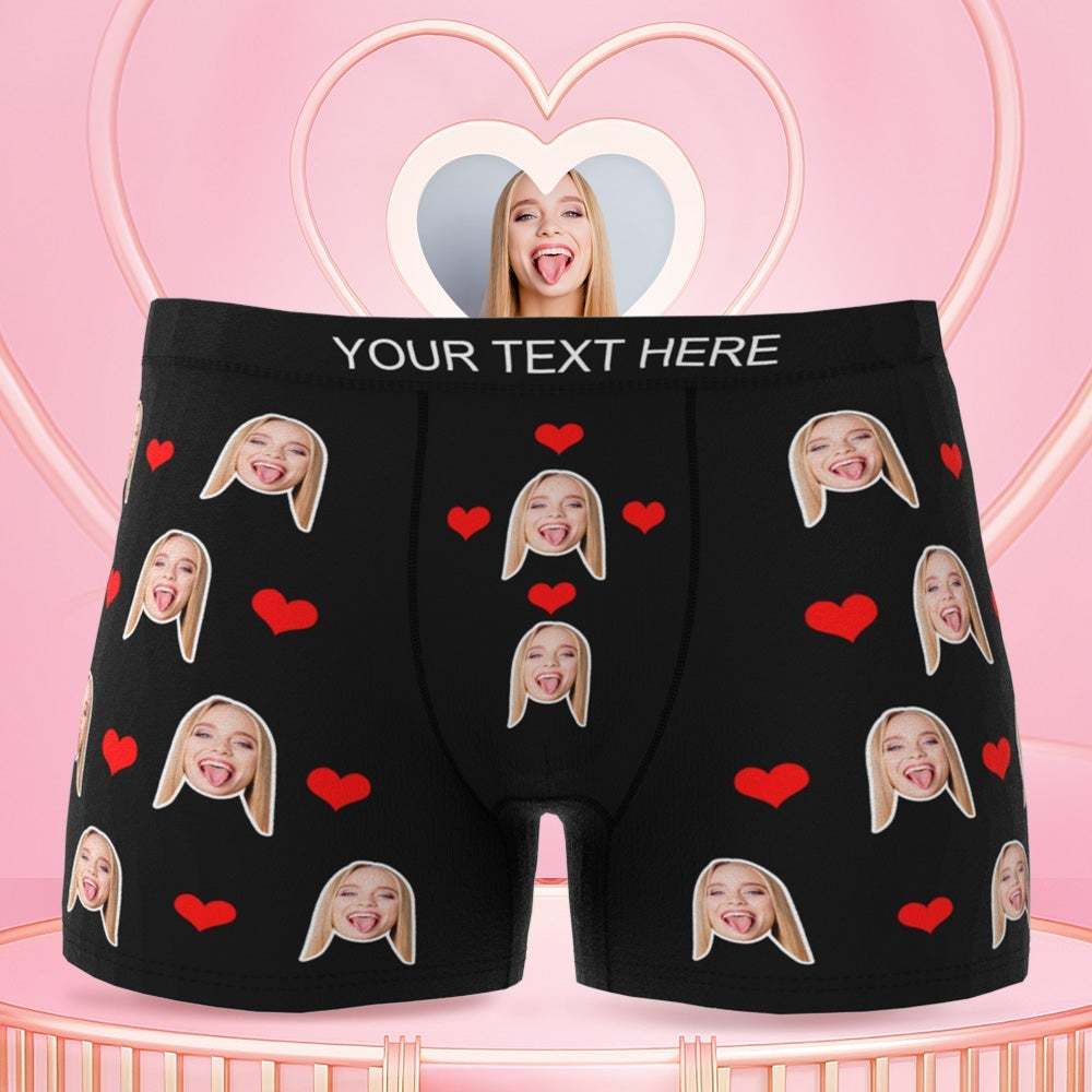 3D Preview Men's Custom Heart Boxer Shorts Anniversary Gift Boxers With Face on Them Picture Boxers Custom Boxers