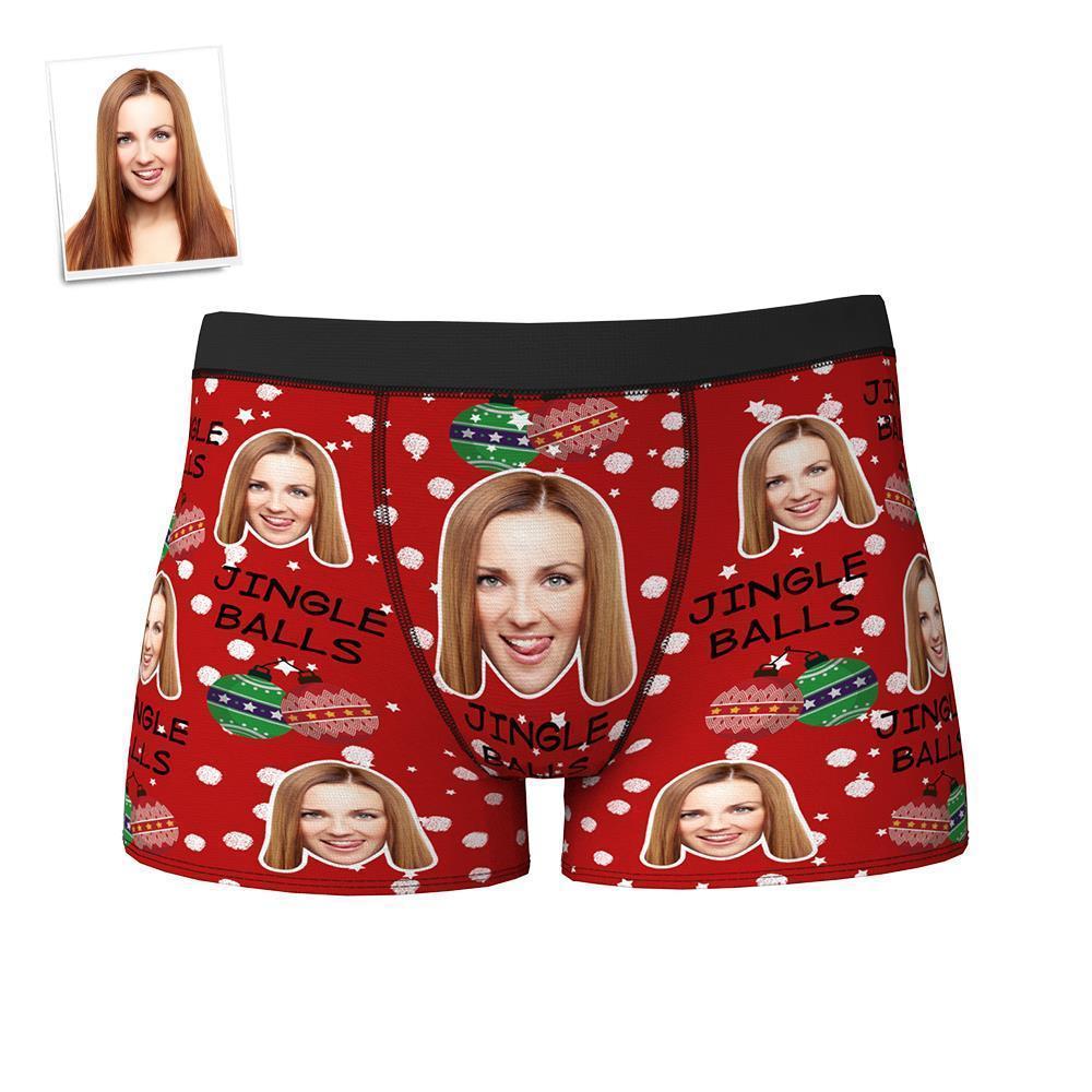 Custom Christmas Face Boxers Shorts Personalised Photo Underwear JINGLE BALLS Christmas Gift for Men